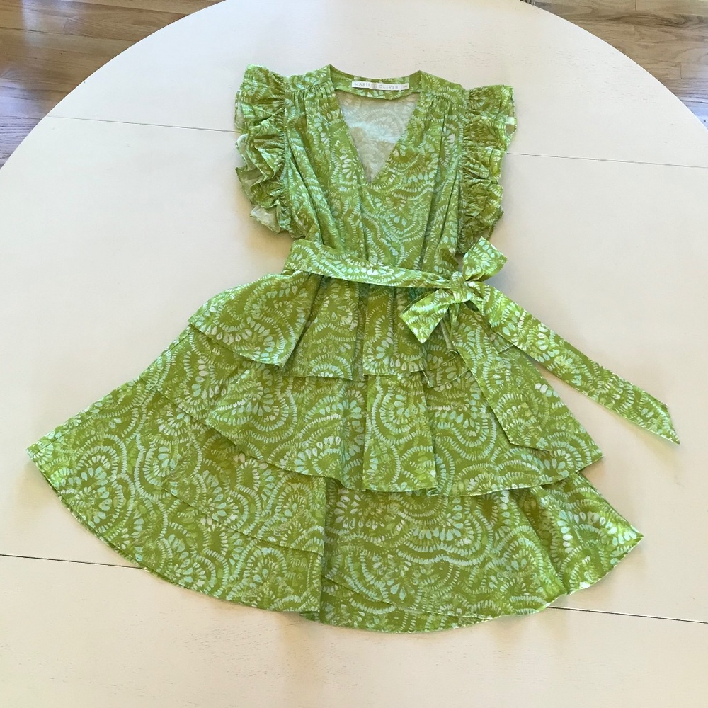 🆕 MARIE OLIVER RUFFLE FLUTTER SLEEVE 100% COTTON FIONA DRESS - Picture 2 of 10